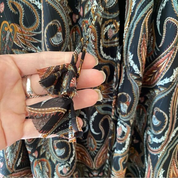Misa Los Angeles Helena print Black Brown Puff sheer peasant Blouse NWT XXS - Picture 11 of 11